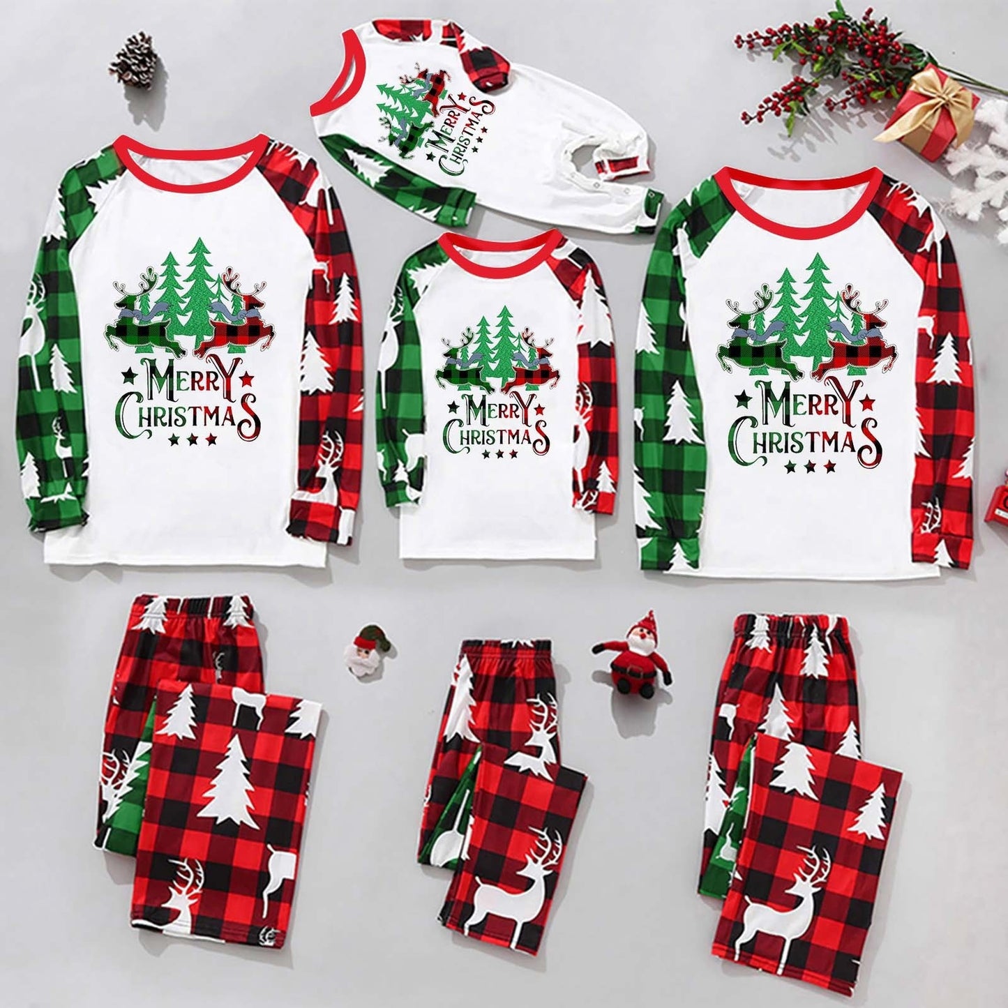 Parent-Child Christmas Homewear Suit Plaid Stitching Printing