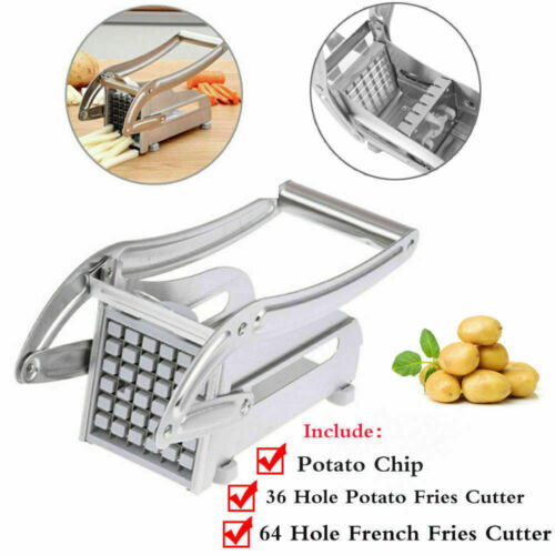 French Fries Potato Chip Cutter Stainless Steel Slicer Chipper Chopper 2 Blades