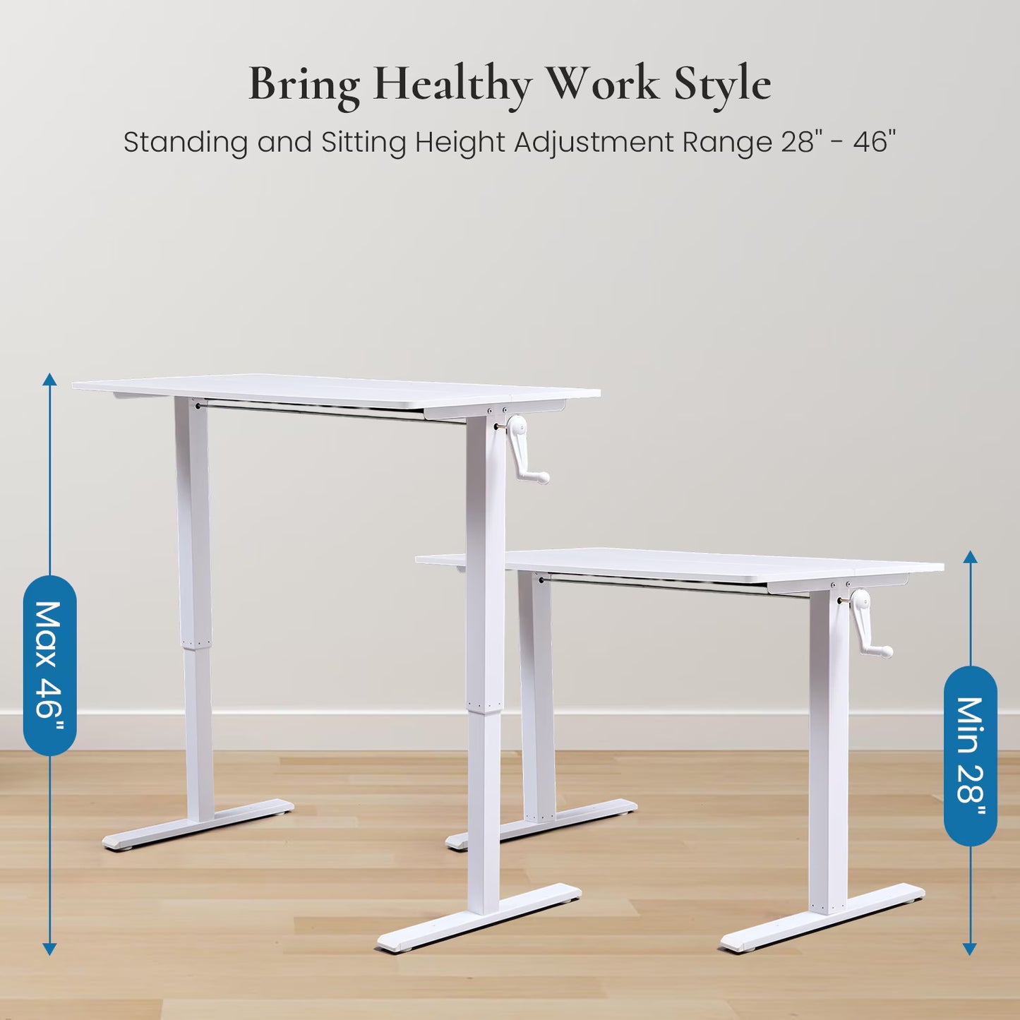 Hand-Crank Adjustable Office Desk Height Adjustable, With Flat Metal Legs Perfect For Home, Office, Gaming, Or Study Use