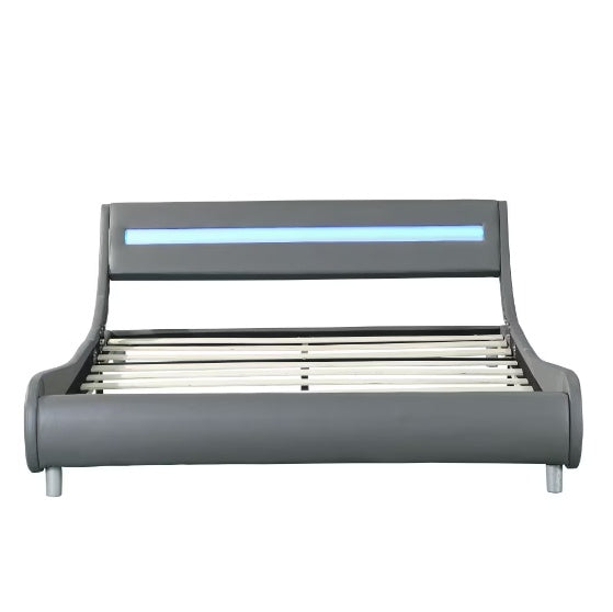 Bed Frame With Upholstered Platform In Faux Leather With LED Lighting