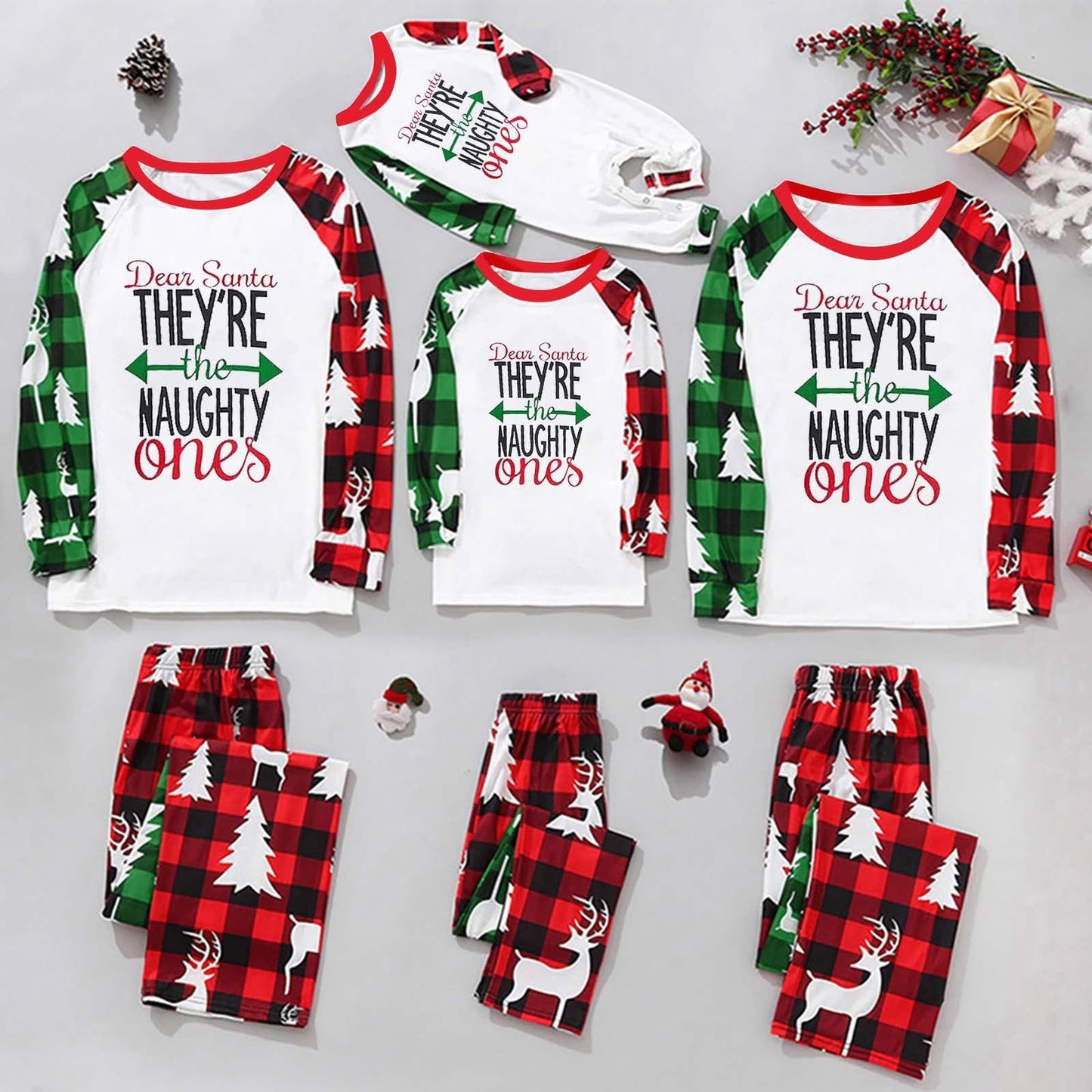 Parent-Child Christmas Homewear Suit Plaid Stitching Printing