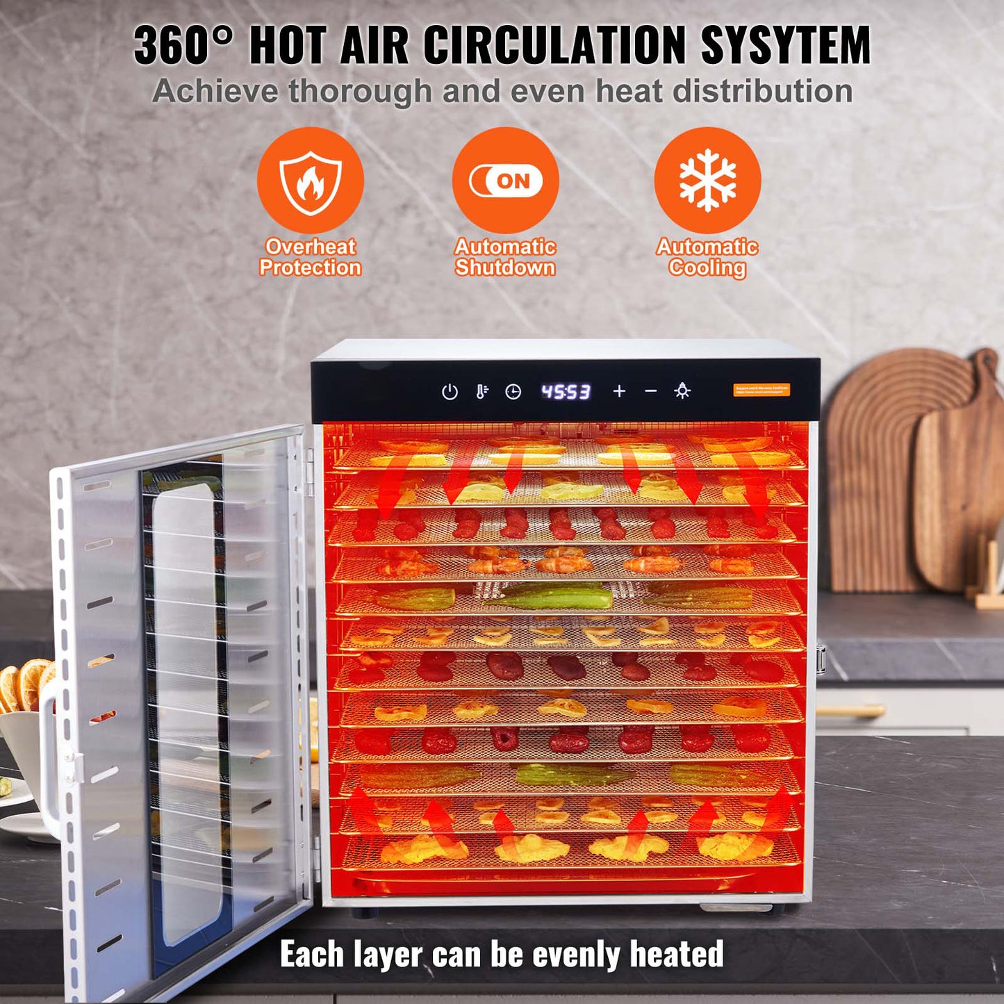 VEVOR Food Dehydrator Machine, 10 Stainless Steel Trays, 1000W Electric Food Dryer With Digital Adjustable Timer & Temperature For Jerky, Herb, Meat, Beef, Fruit, Dog Treats And Vegetables