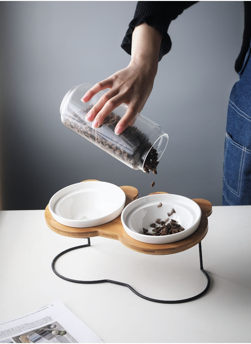 Wooden Framed Cat Food bowls