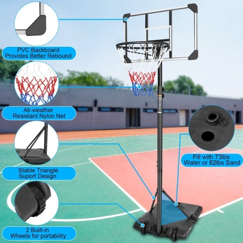 Portable Basketball Goal System With Stable Base And Wheels, Use For Indoor Outdoor Teenagers Youth Height Adjustable 5.6 To 7ft Basketball Hoop 28 Inch Backboard