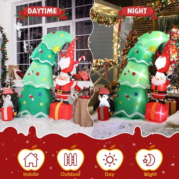 6 FT Lighted Christmas Inflatable Decoration, Inflatable Christmas Tree With Elf And Santa Claus, Funny Blow Up Yard Decorations With Built-in LED Lights For Holiday Party Front Yard Lawn Garden Decor