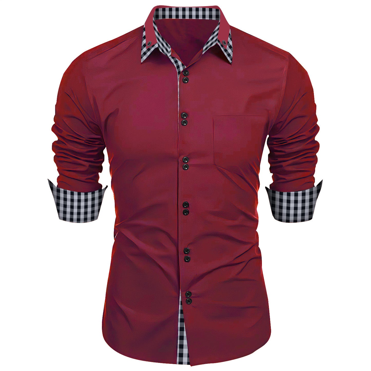 Collar Stitching Plaid Lapel Shirt European And American