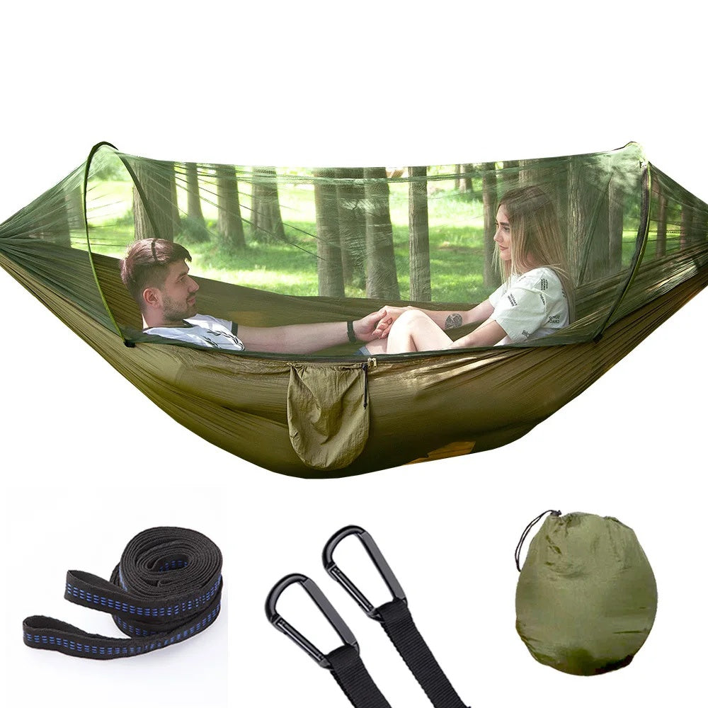 Full-automatic Quick-open Hammock With Mosquito Net Outdoor Single And Double Nylon Cloth Camping Mosquito Net Hammock